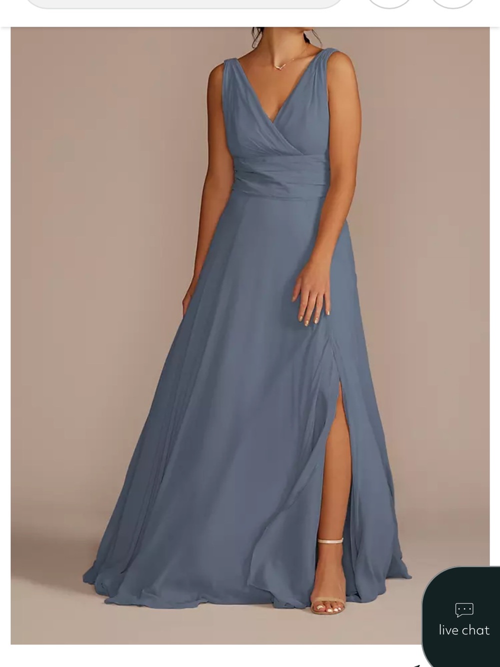 David's Bridal Dusty Blue Sleeveless V-Neck Maxi Dress with Slit